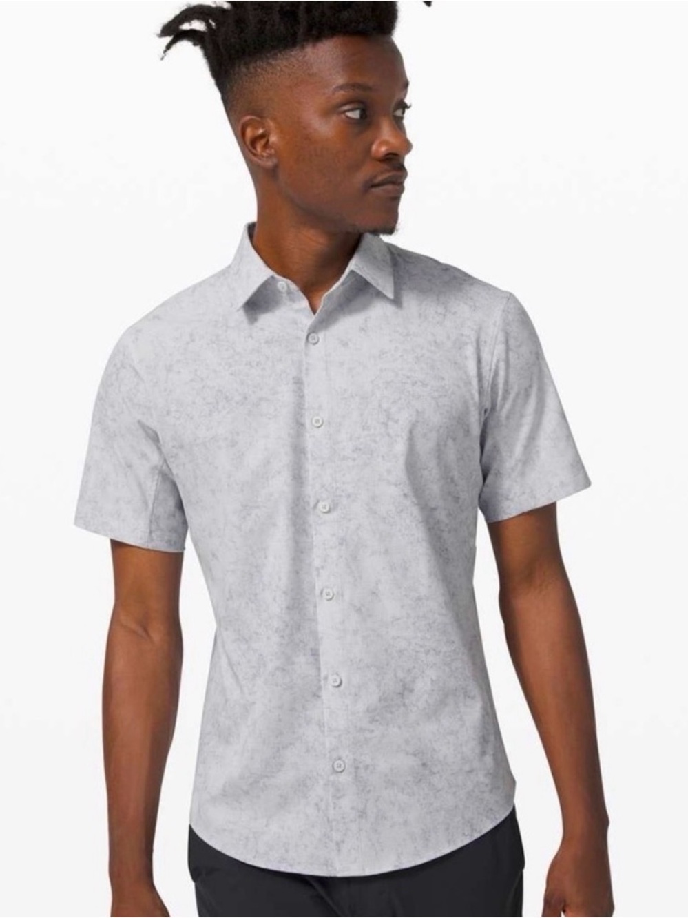 lululemon athletica Short-Sleeve Marble-Print Button-Down - Light Gray